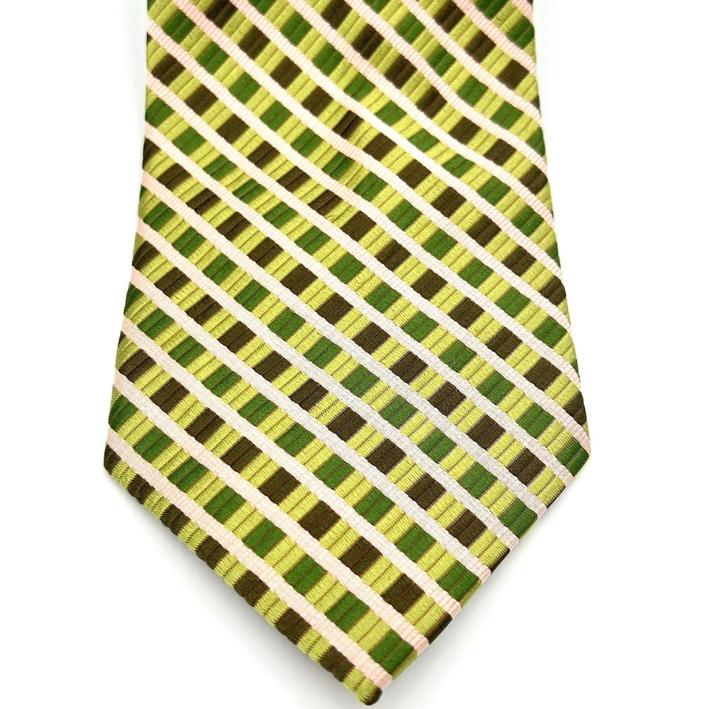 Stacy Adams Sign Gold 100% Silk Hand Made Mens Necktie Green Tonal Stripe 4W 60L